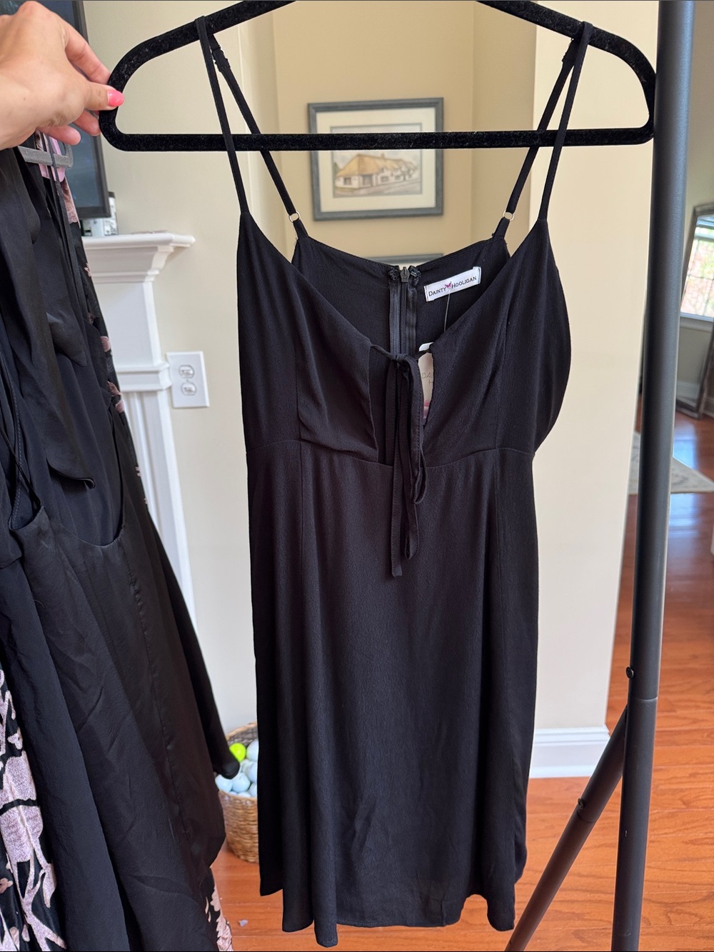 Mango Black Spaghetti-Strap Tie-Front Mini Dress